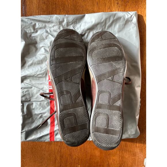 Authentic Prada Men's Size 9.5 Leather Low Trainers Brown w/Bag - Picture 2 of 14